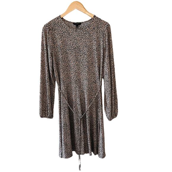Banana Republic Leopard Print Long Sleeves Flare Dress Size Large Brown Cream - Picture 1 of 8